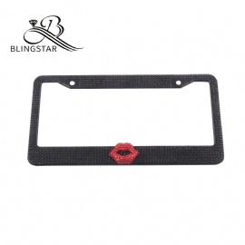 Red Lips Car License Plate Frame Cover for Women Girl Ladies Bling Diamond Sparkle Rhinestone Stainless Steel Metal Chrome with Screws