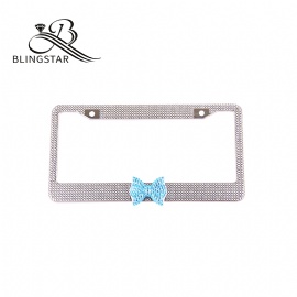 Bow Car License Plate Frame Cover for Women Girl Ladies Bling Diamond Sparkle Rhinestone Stainless Steel Metal Chrome with Screws