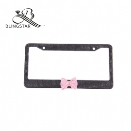 Bow Car License Plate Frame Cover for Women Girl Ladies Bling  Rhinestone Stainless Steel Metal Chrome with Screws
