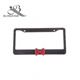 Bow Car License Plate Frame Cover for Women Girl Ladies Bling  Rhinestone Stainless Steel Metal Chrome with Screws