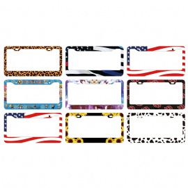 2 pcs UV license plate frame printed license plate cover aluminum American car label frame with 2 holes and screws for front and rear license plates