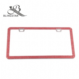 2-3 Bling Bling License Plate Frames 3 Rows Pure Handmade Waterproof Glitter Rhinestones Crystal License Frames Plate for Cars with 2 Holes with Screws Caps Set