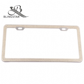 2-3 Bling Bling License Plate Frames 3 Rows Pure Handmade Waterproof Glitter Rhinestones Crystal License Frames Plate for Cars with 2 Holes with Screws Caps Set