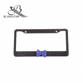 Bow Car License Plate Frame Cover for Women Girl Ladies Bling Diamond Sparkle Rhinestone Stainless Steel Metal Chrome with Screws