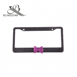 Bow Car License Plate Frame Cover for Women Girl Ladies Bling Diamond Sparkle Rhinestone Stainless Steel Metal Chrome with Screws