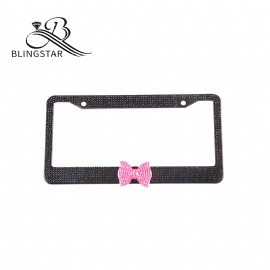 Bow Car License Plate Frame Cover for Women Girl Ladies Bling  Rhinestone Stainless Steel Metal Chrome with Screws