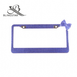 Bow Car License Plate Frame Cover for Women Girl Ladies Bling Diamond Sparkle Rhinestone Stainless Steel Metal Chrome with Screws