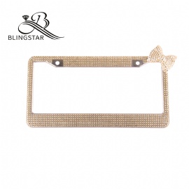 Bow Car License Plate Frame Cover for Women Girl Ladies Bling Diamond Sparkle Rhinestone Stainless Steel Metal Chrome with Screws