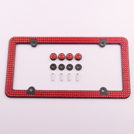 4-3 rows Custom License Plate Frame red license plate frame rhinestone crystal license plate frame