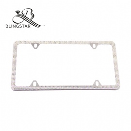 4-3 rows Bling Bling License Plate Frames 3 Rows Pure Handmade Waterproof Glitter Rhinestones Crystal License Frames Plate for Cars with 4 Holes with Screws Caps Set