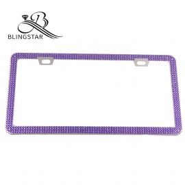 2-3 Bling Bling License Plate Frames 3 Rows Pure Handmade Waterproof Glitter Rhinestones Crystal License Frames Plate for Cars with 2 Holes with Screws Caps Set