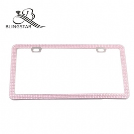 2-3 Bling Bling License Plate Frames 3 Rows Pure Handmade Waterproof Glitter Rhinestones Crystal License Frames Plate for Cars with 2 Holes with Screws Caps Set