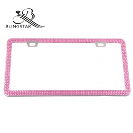 2-3 Bling Bling License Plate Frames 3 Rows Pure Handmade Waterproof Glitter Rhinestones Crystal License Frames Plate for Cars with 2 Holes with Screws Caps Set