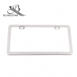 2-3 Bling Bling License Plate Frames 3 Rows Pure Handmade Waterproof Glitter Rhinestones Crystal License Frames Plate for Cars with 2 Holes with Screws Caps Set