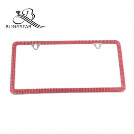 3 Rows Pure Handmade Waterproof Bling Bling Selected Acrylic Rhinestones License Plate Frame Bonus 2 Matching Screws&Caps