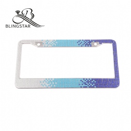 1 pack Pure Handmade Bling Bling fade colors 7 Row Rhinestones License plate frame in gradient Stainless Steel Metal License Plate Frame Bonus 2 Matching Screws Caps