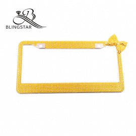 Bow Car License Plate Frame Cover for Women Girl Ladies Bling Diamond Sparkle Rhinestone Stainless Steel Metal Chrome with Screws